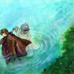 Лина и Зелгадис стоят в воде.